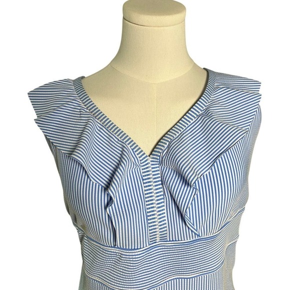 Time and Tru Plus 3X Blue Striped One Piece Swimsuit Ruffle V Neck 24W 26W - Picture 10 of 16